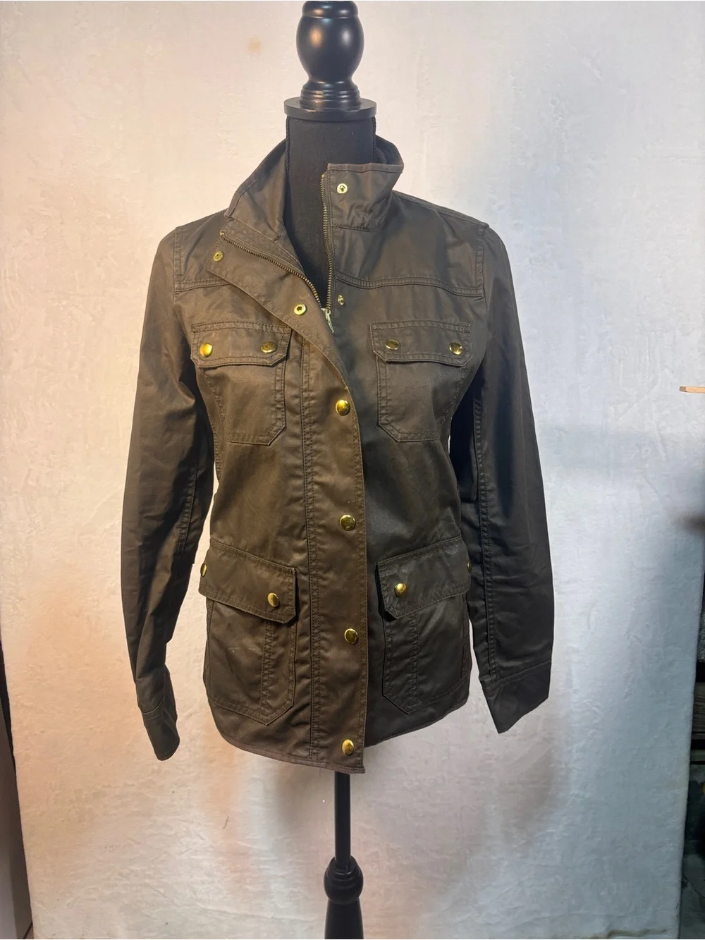 JCrew Downtown Field Waxed Utility Mossy Brown Green Jacket XS Obama